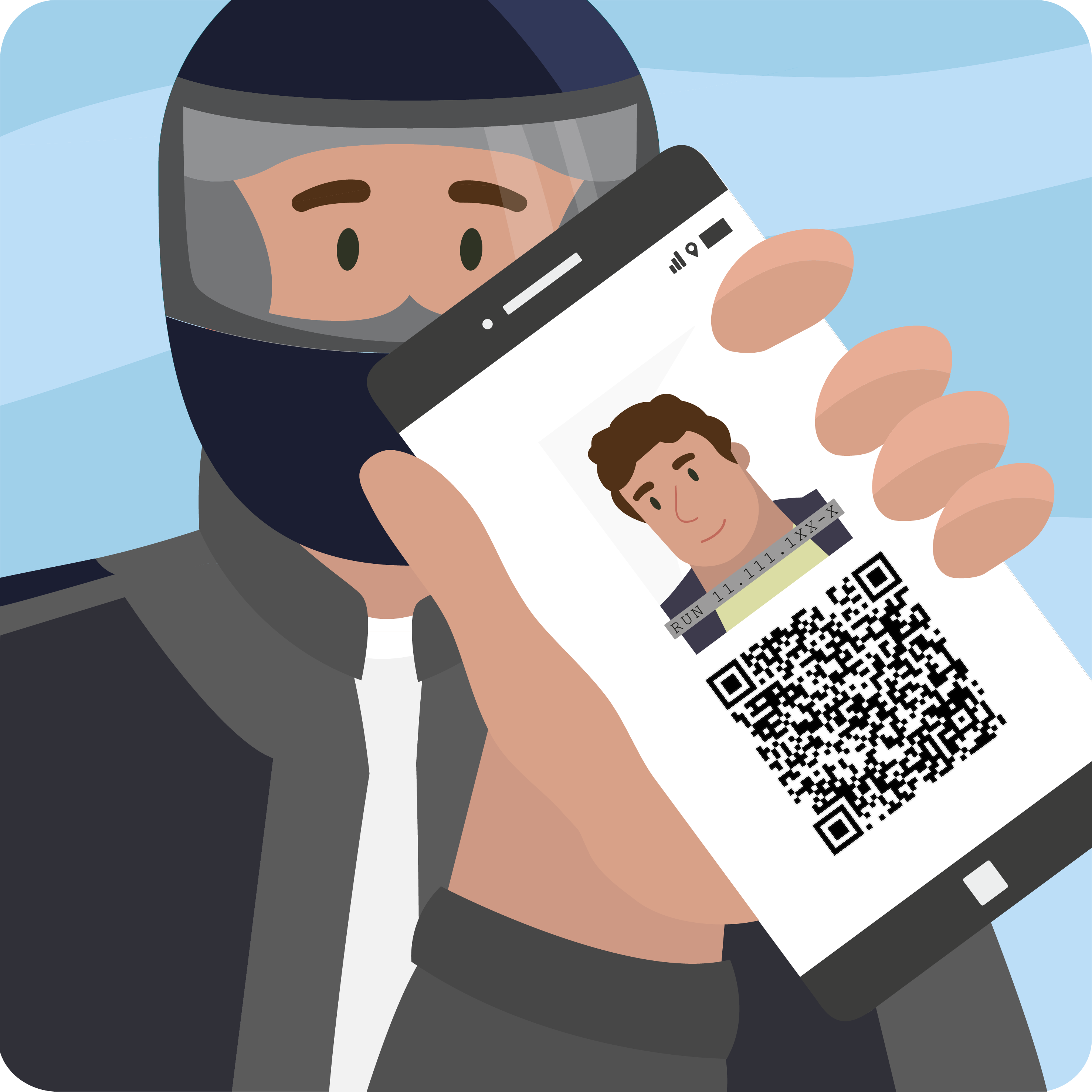 Motociclista mostrando el código QR de su Licencia digital