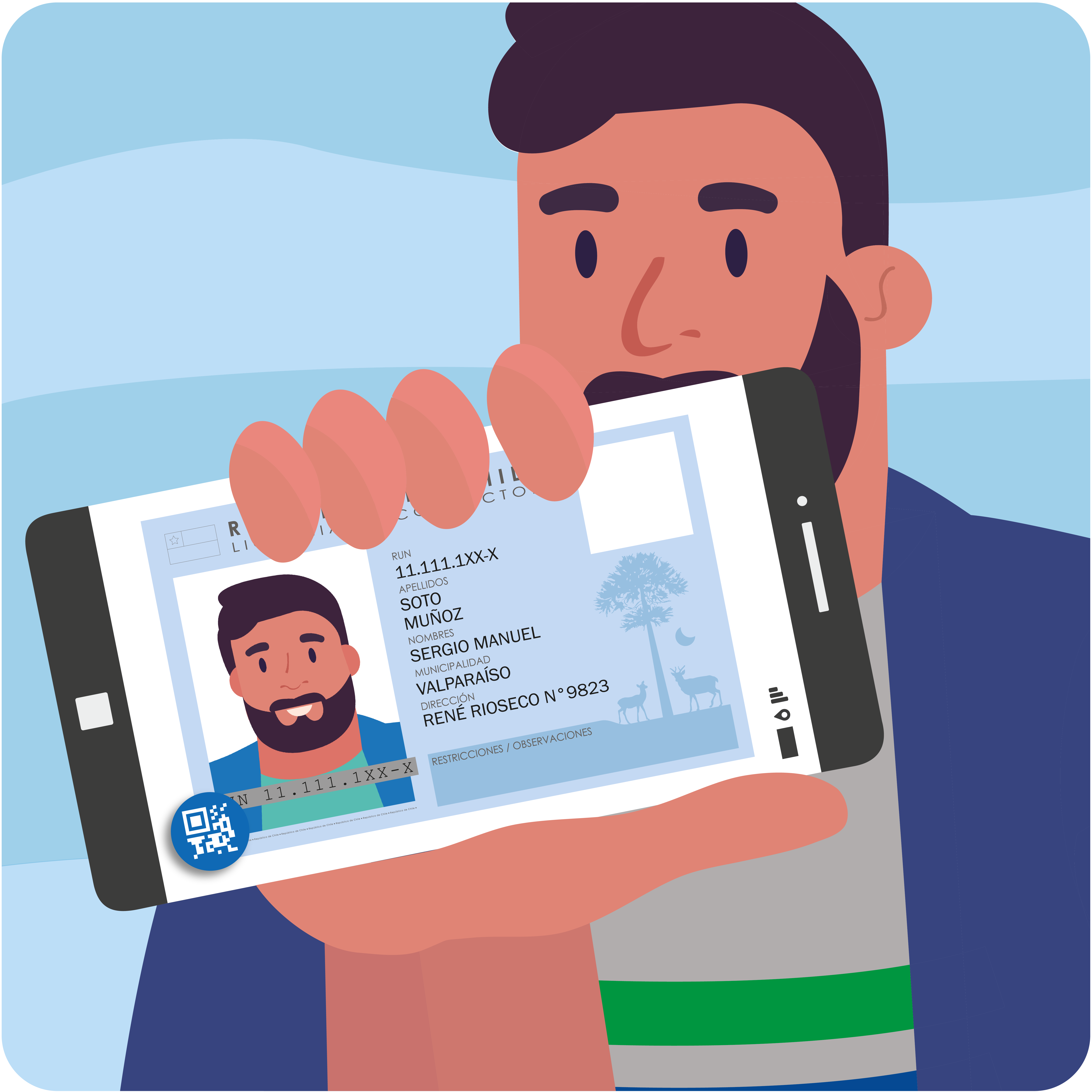 Hombre mostrando su Licencia de conductor desde su teléfono