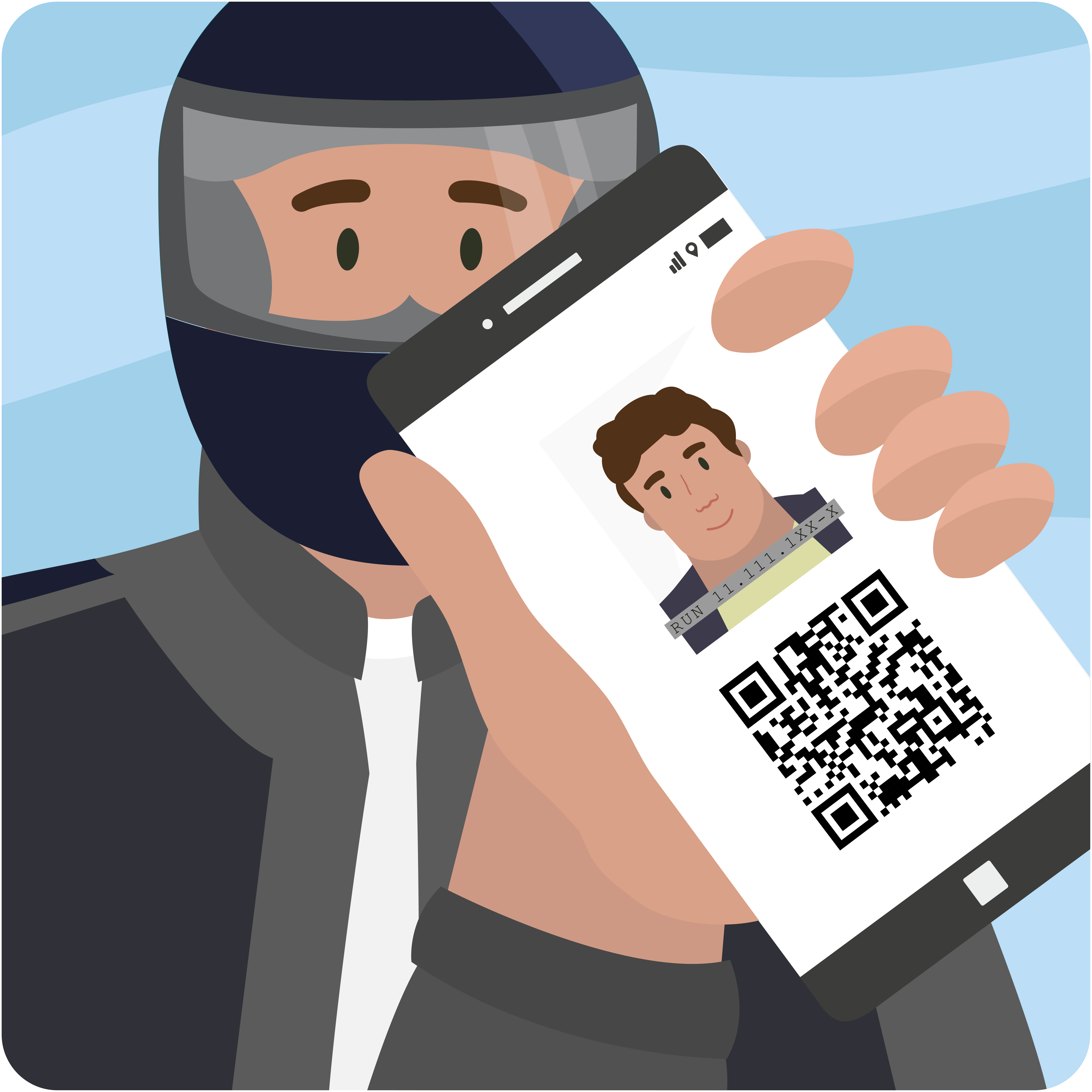 Motociclista mostrando el código QR de su Licencia digital